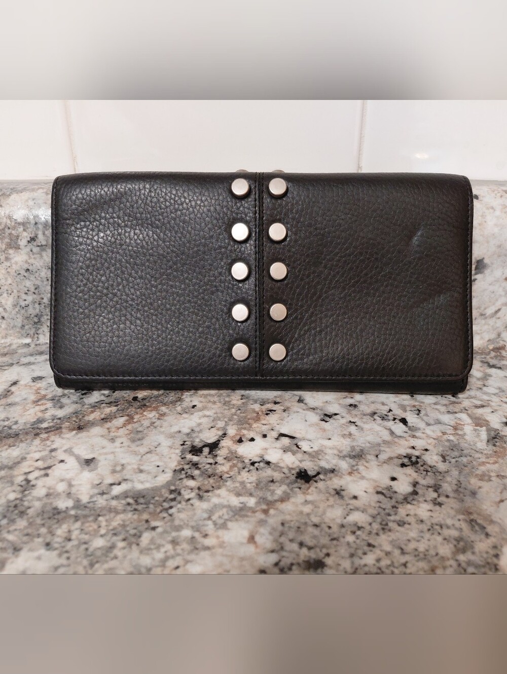 Harley-Davidson Black Leather Tri-Fold Studded Wallet